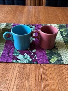 1950's Fiestaware Turquoise and Rose Tom & Jerry Mugs - Pair